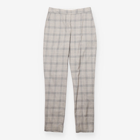 Grey Wool Blend Checked Slim Tailored Trousers