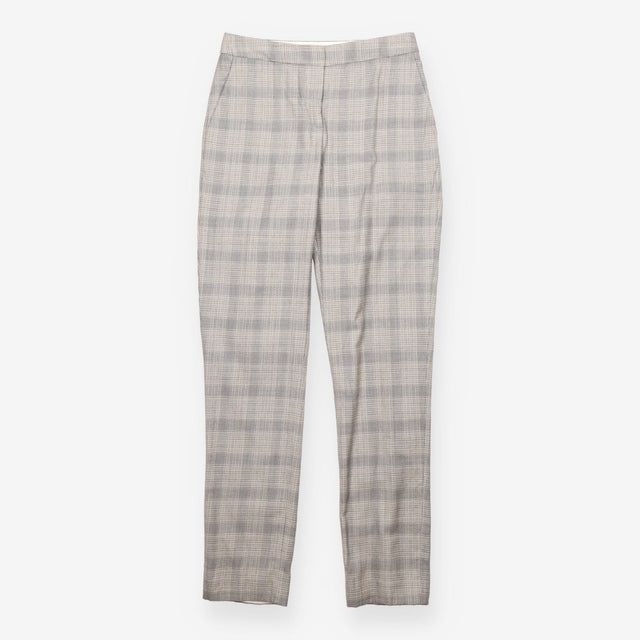 Grey Wool Blend Checked Slim Tailored Trousers