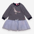 Jersey Dress Navy Striped Sequin Dinosaur and Tull