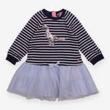 Jersey Dress Navy Striped Sequin Dinosaur and Tull