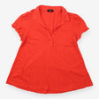 Top Coral Red Open Collar Polo Short Sleeve Cotton