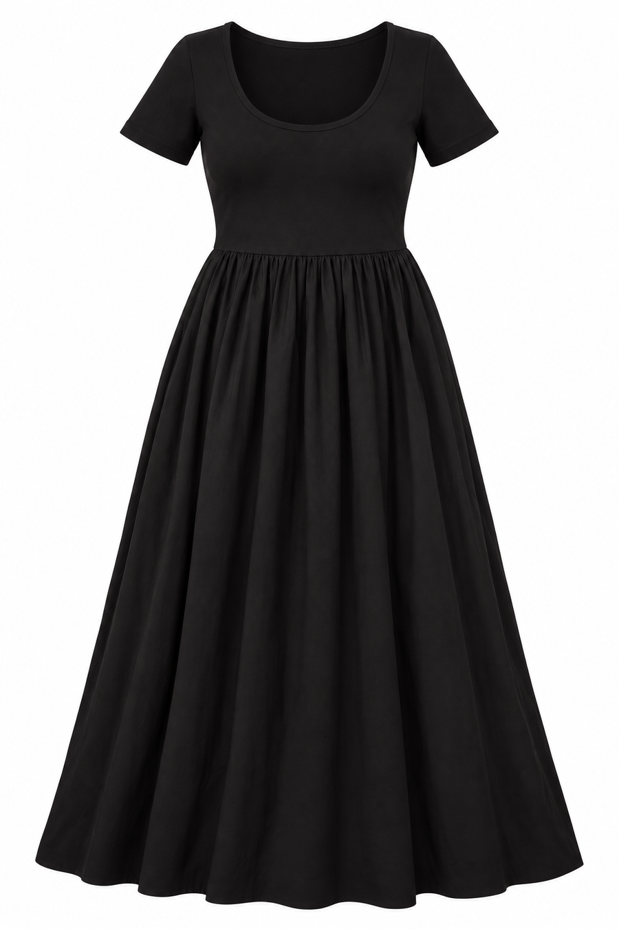 Dress Black Short Sleeve Scoop Neck Midi