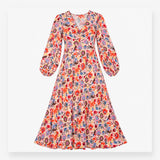 Pink Floral Long Sleeve V-Neck Maxi Dress