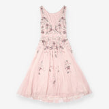 Midi Dress Blush Pink Floral Sequin Beaded Tulle A