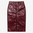 Faux Patent Leather Front Slit Midi Skirt Burgundy