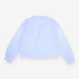 Cotton Blouse Blue Embroidered Long Sleeve