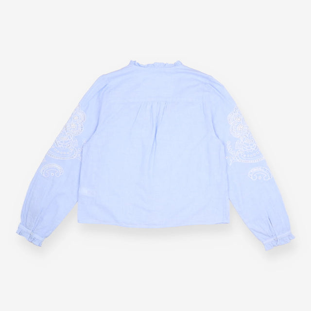 Cotton Blouse Blue Embroidered Long Sleeve
