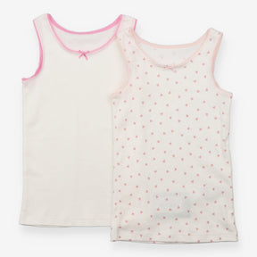 Cotton Vests Pink and White with Hearts 2-pack