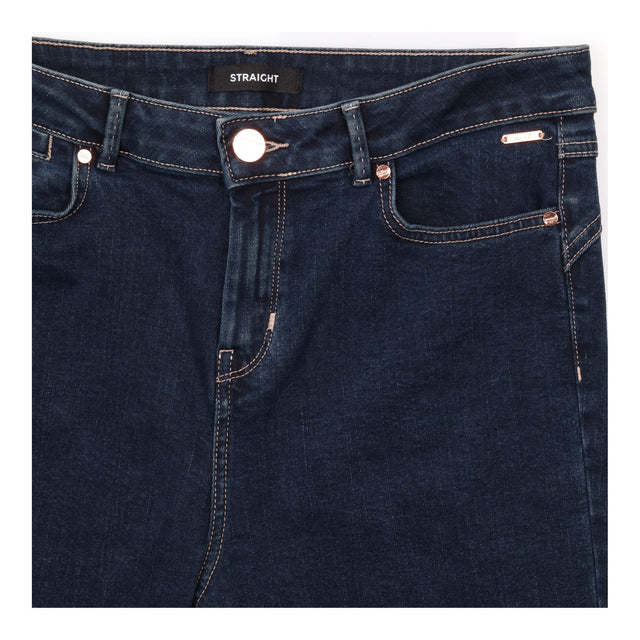 Indigo Dark Wash Stretch Copper Detail Straight Le