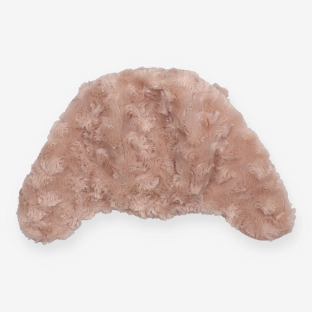 Soft pink winter hat with floral ears