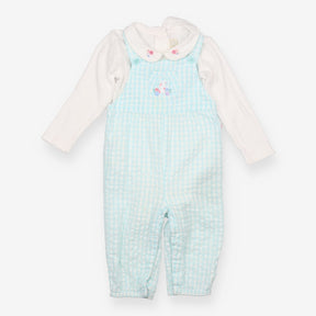 Blue Plaid Mouse Romper with Long Sleeve 