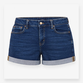 Denim Shorts Dark Wash Turn Up Hem Stretch