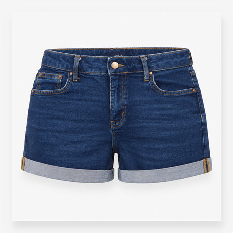 Denim Shorts Dark Wash Turn Up Hem Stretch
