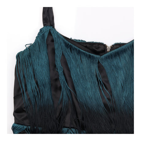 Teal Green Black Silk Trim Tiered Tassel Fringe Fl