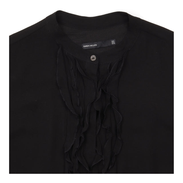 Karen Millen Black Sheer Ruffle Front Long Sleeve 