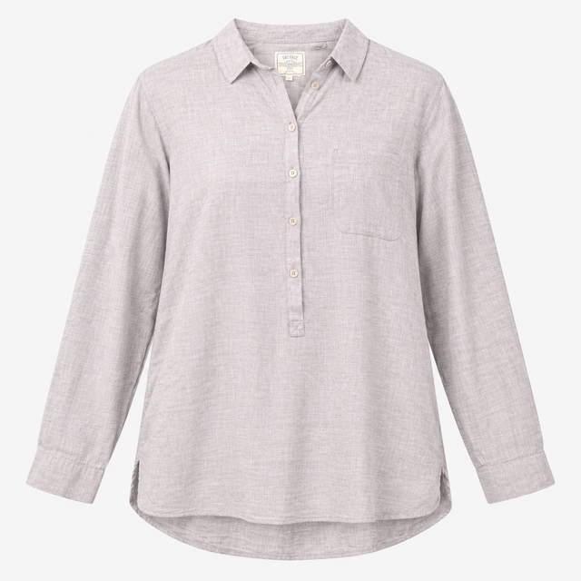 Cotton Shirt Grey Marl Long Sleeve Popover