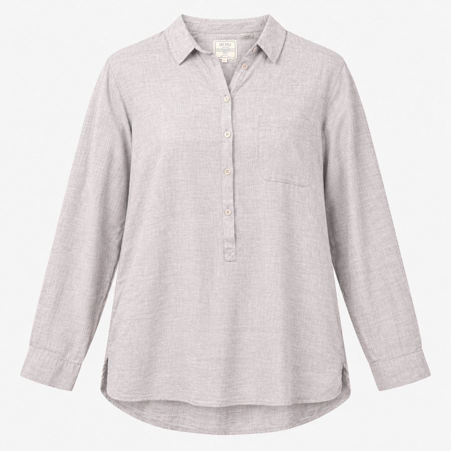 Cotton Shirt Grey Marl Long Sleeve Popover