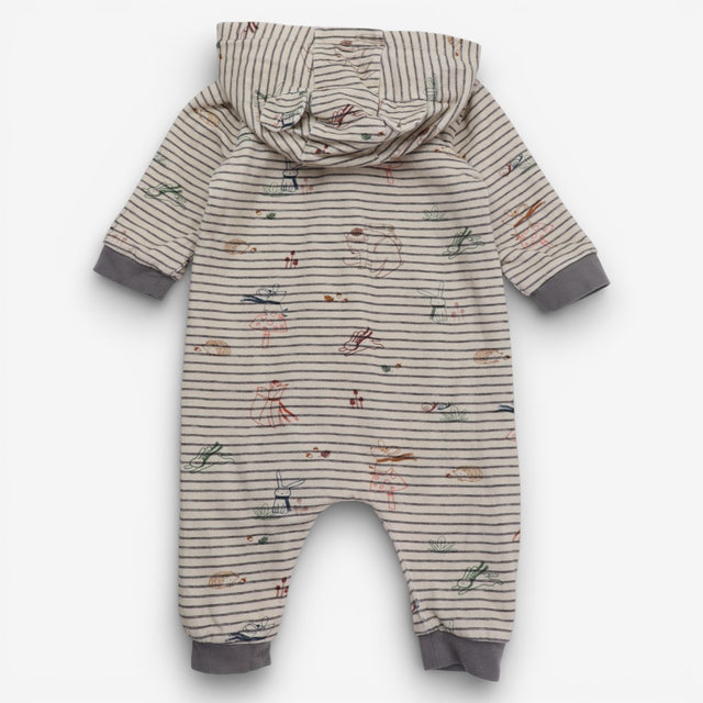 Sleepsuit Oatmeal Stripe Animal Friends Bear Ear H