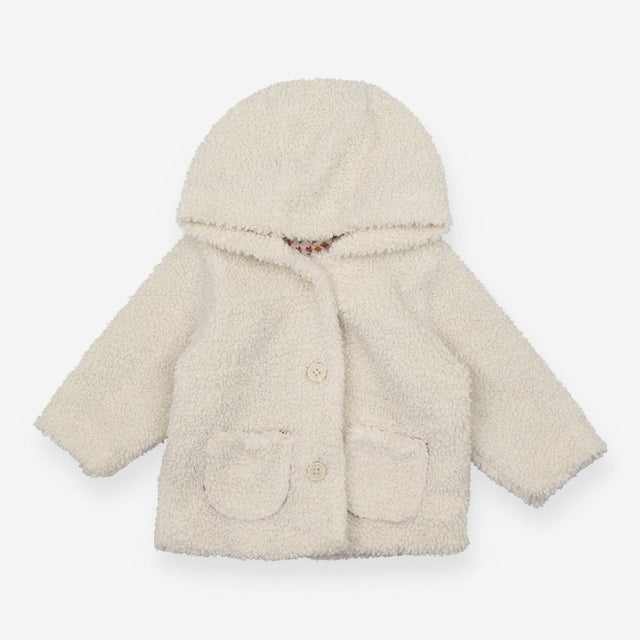 Cream hooded textured jacket floral lining