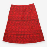Embroidered A Line Cotton Midi Skirt Red