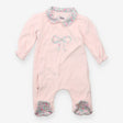 Sleepsuit pink velour floral collar bow
