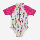 Swimsuit with sleeves White and Pink with Ice Crea
