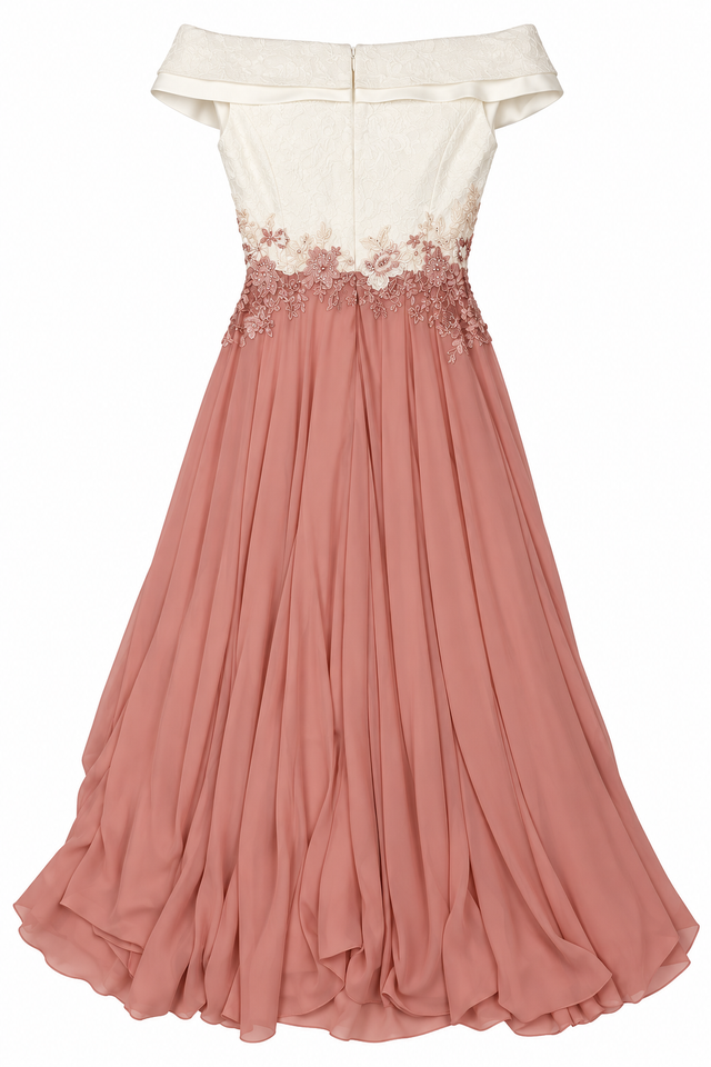 Ivory and Dusty Rose Embellished Maxi Occasion Dre