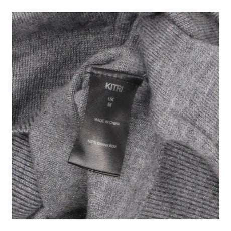 Grey Fine-Knit Turtleneck Sweater with Varsity Str