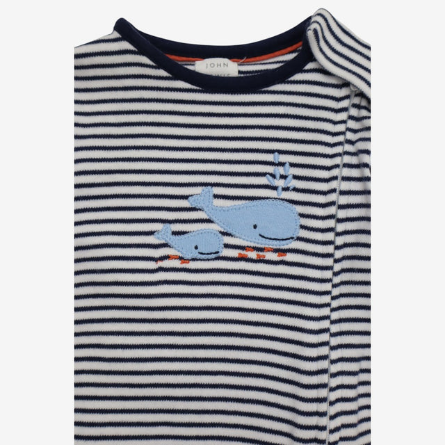 Sleepsuit Blue Stripe with Whales Zip Up