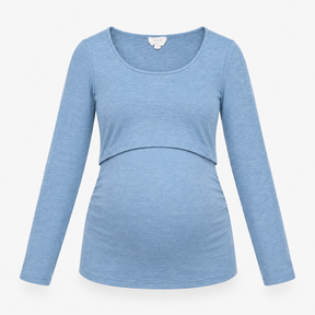 Slate Blue Ribbed Long Sleeve Maternity & Nursing 