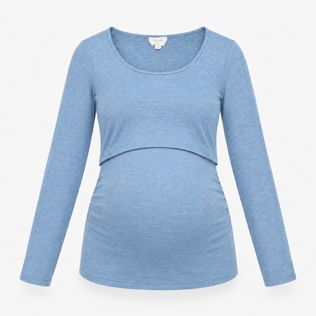 Slate Blue Ribbed Long Sleeve Maternity & Nursing 