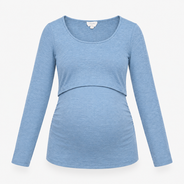 Slate Blue Ribbed Long Sleeve Maternity & Nursing 