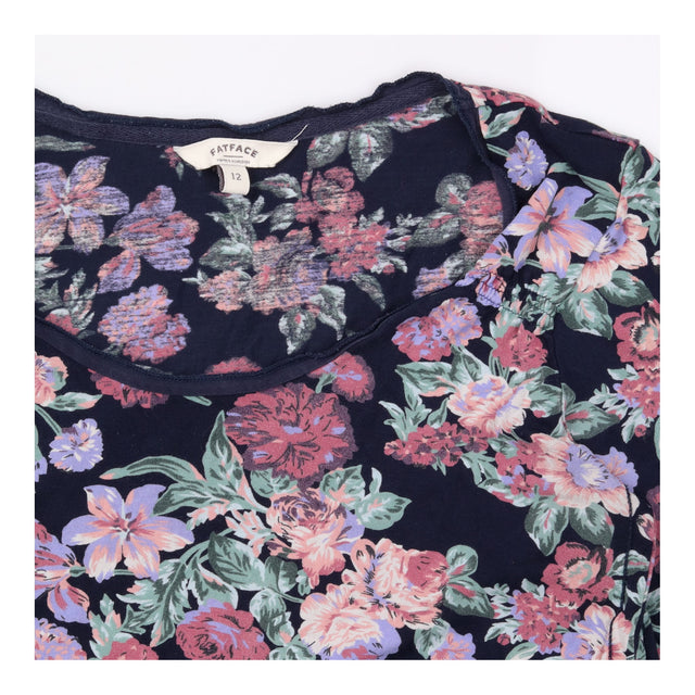 Floral Scoop Neck 3/4 Sleeve Viscose Top Navy Blue