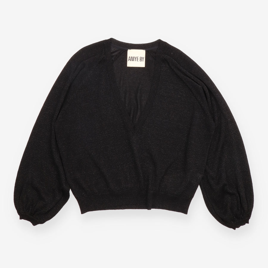 Jumper Black Sheer Fine Knit V-Neck