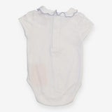 Bodysuit SS white blue trim collar