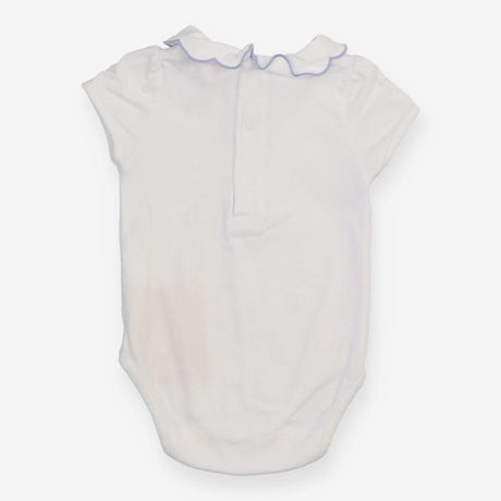 Bodysuit SS white blue trim collar