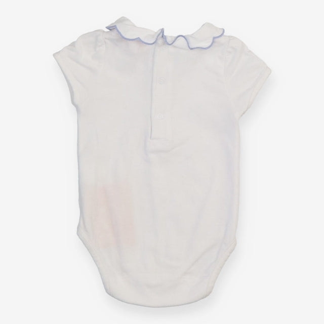 Bodysuit SS white blue trim collar