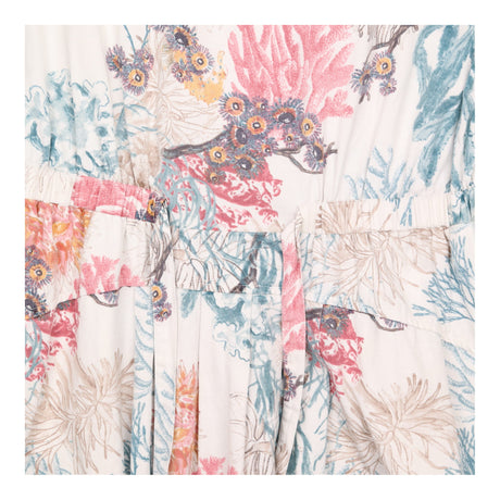 Multicolour Coral Botanical Print Belted Half Slee