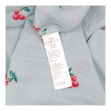 Blouse Pale Blue Cherry Print Tie Cuff Long Sleeve