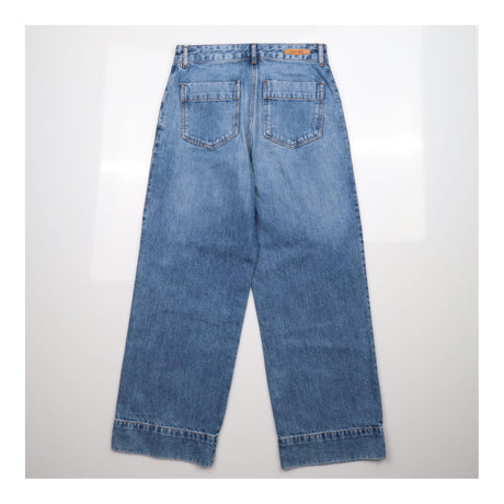 High Waist Patch Pocket Straight Leg Jeans Mid Blu