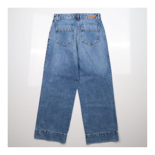 High Waist Patch Pocket Straight Leg Jeans Mid Blu