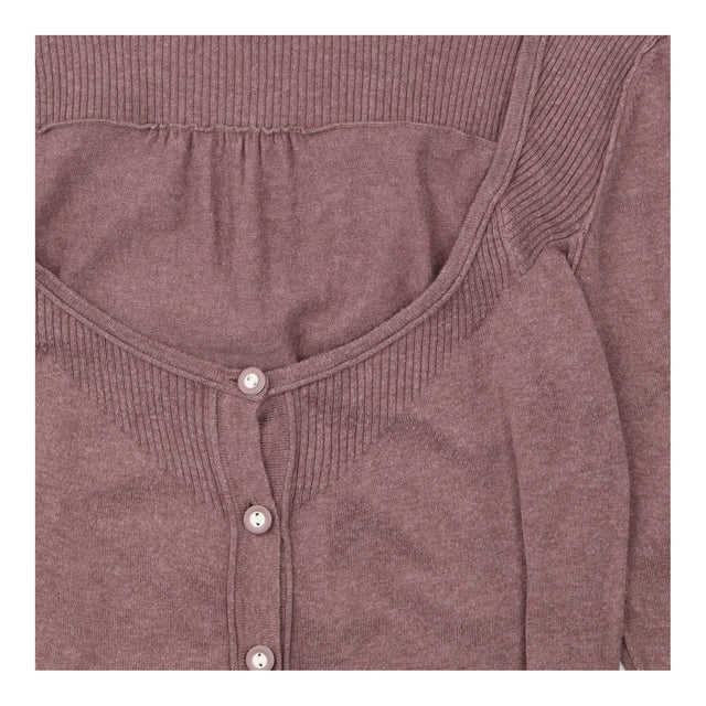 Cardigan Brown Fine Knit Scoop Neck Button Down