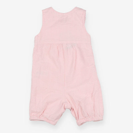 Pink and white stripe seersucker romper