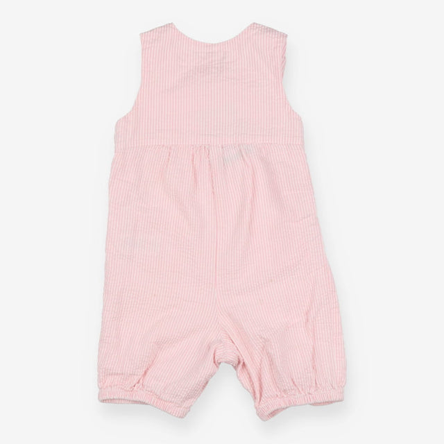 Pink and white stripe seersucker romper