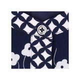Navy White Floral Print Geometric Trim Long 