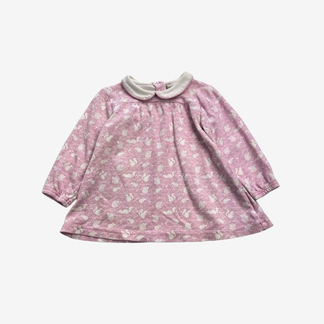 Pink Collared Jersey Tunic with Woodland Animals