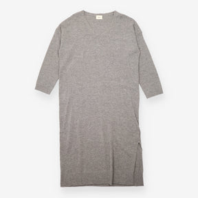 Jumper Dress Grey Pure Wool V-Neck Maxi
