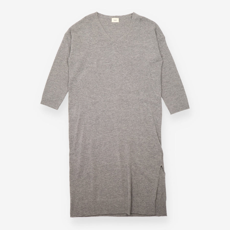 Jumper Dress Grey Pure Wool V-Neck Maxi