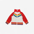 Red and white  half zip sweatshirt with rainbow de