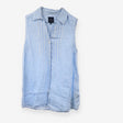 Blue Stripe 100% Linen Sleeveless Tie Waist Blouse